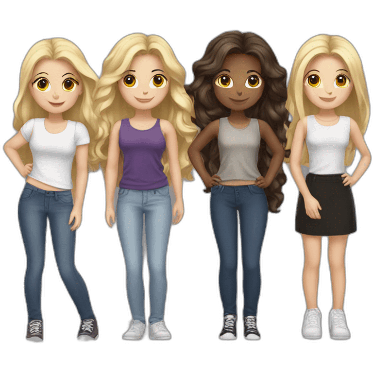 group of 6 grils friends, 3 blondes, 3 brunettes emoji