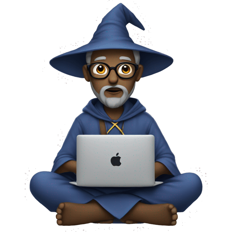 Wizard sitting cross legged and working on a macbook emoji