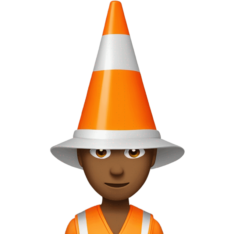 Person wearing a bright orange traffic safety cone emoji