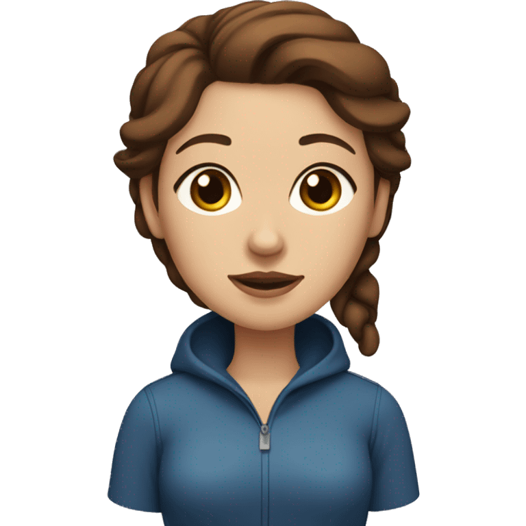 A brown-haired woman with blue eyes with black pit bull emoji