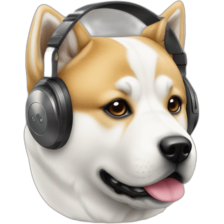 an Akita breed dog with big DJ headphones emoji