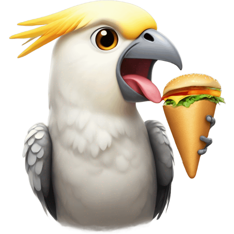 cockatiel bird holding a birger  emoji