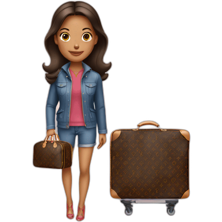 woman holding louis Vuitton travel bag with wheels emoji