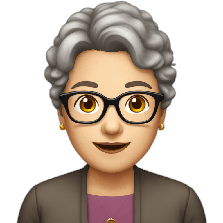 50 year old lady, brown hair glasses pretty emoji