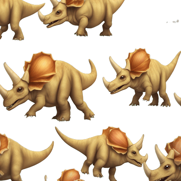 group of triceratops skating in the air eating onions emoji