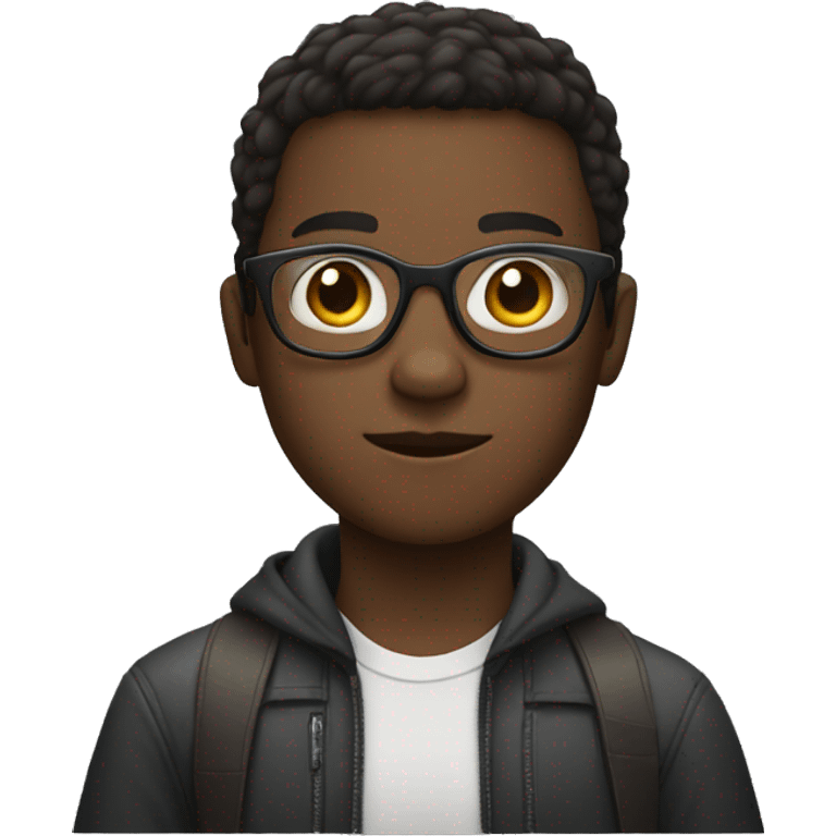 dark-skinned boy, short hair, wearing glasses and holding his cell phone emoji