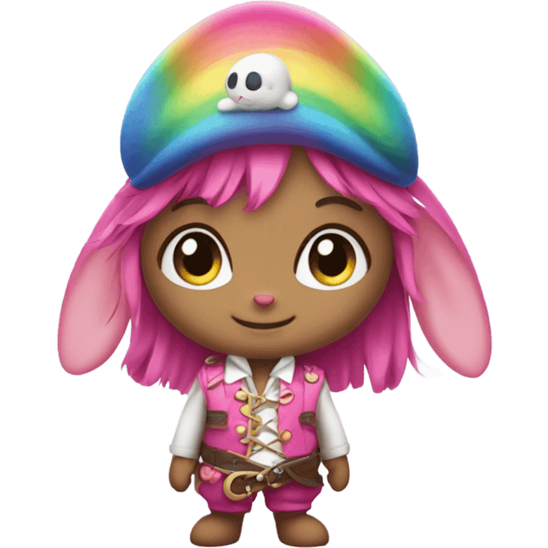 rainbow bunny with rainbow fishtail tail and big blue eyes wearing pink pirate clothes emoji