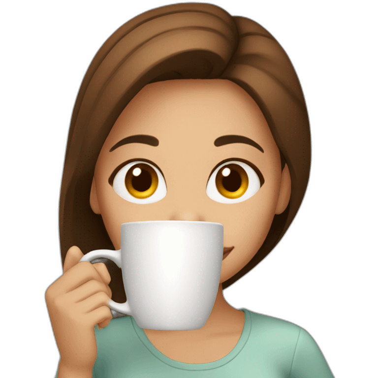 A girl with brown hair and brown eyes drinking coffee emoji