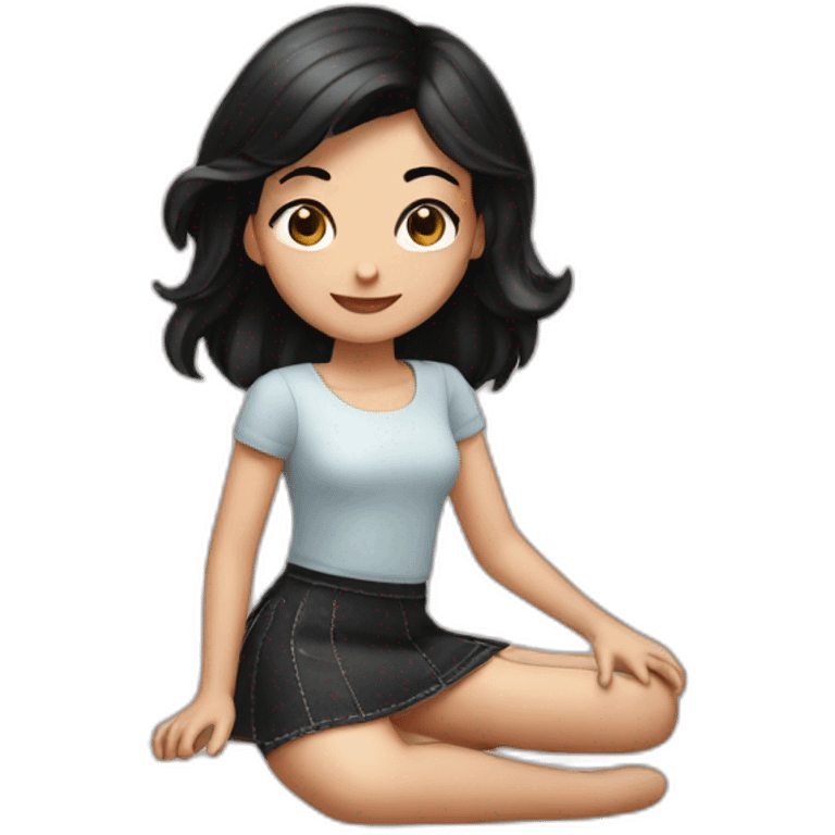 girl with black hair sews a shiny skirt emoji