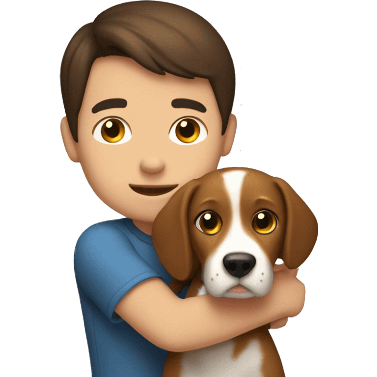 Brunette  boy hug a beagle emoji