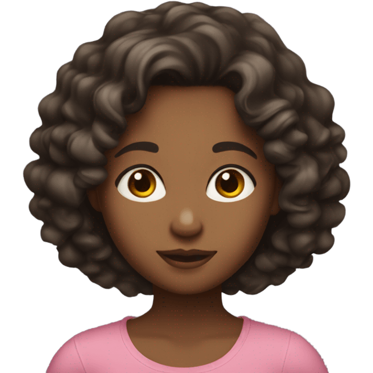 girl with medium to dark skin and dark brown shoulder length curly hair emoji