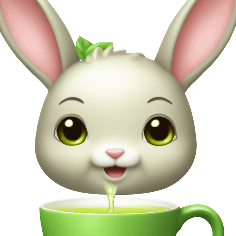 kawaii cutie bunny trinking green tea emoji