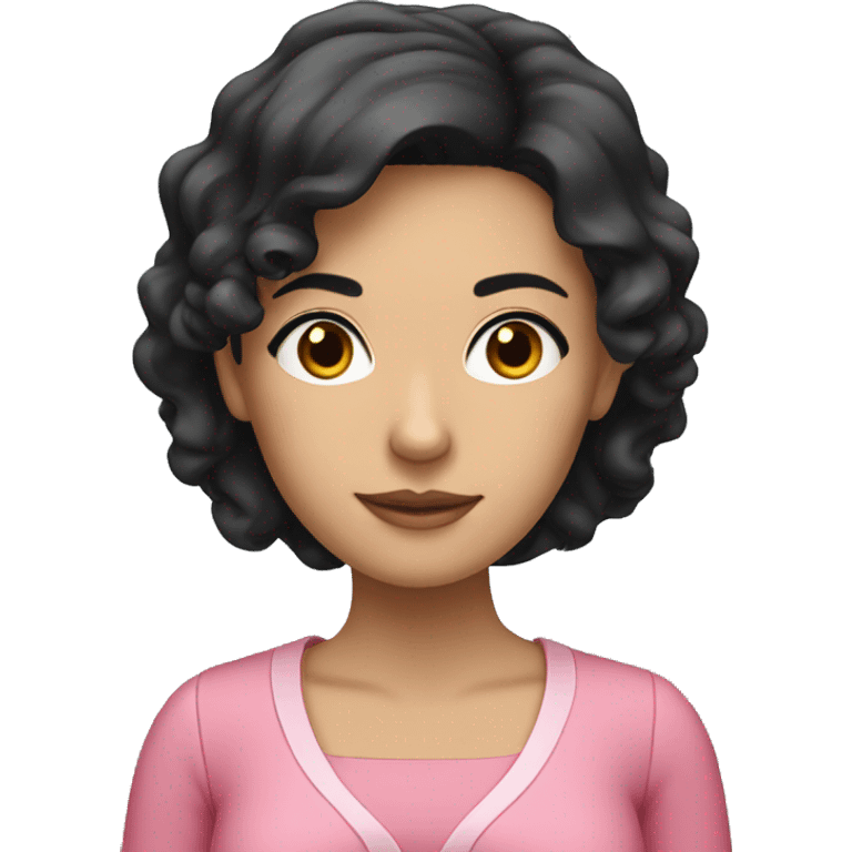 a female teacher with black hair, dark eyes and pink dress emoji