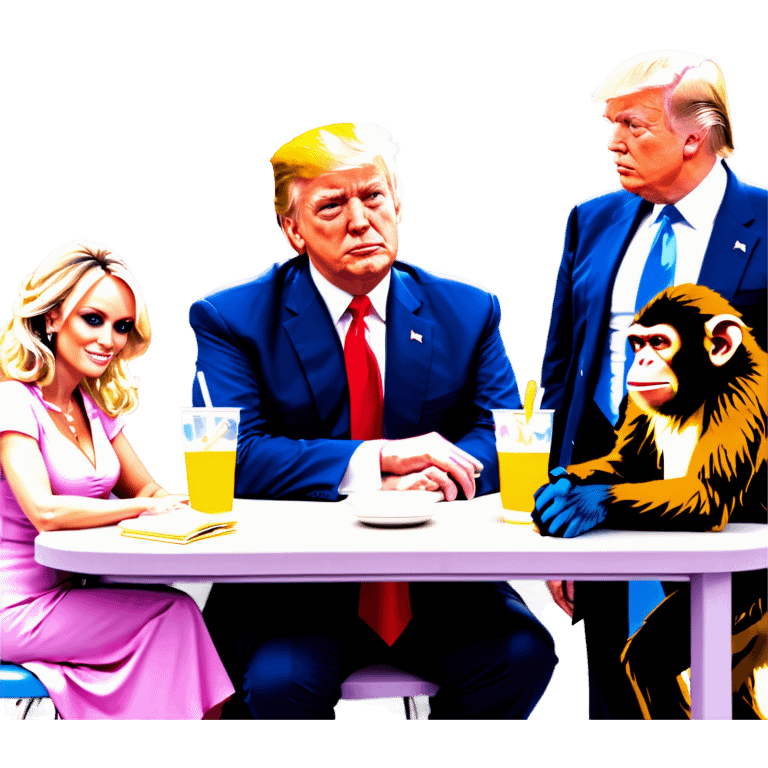 Stormy Daniels, a Monkey, a donkey, and Trump sit around a table emoji