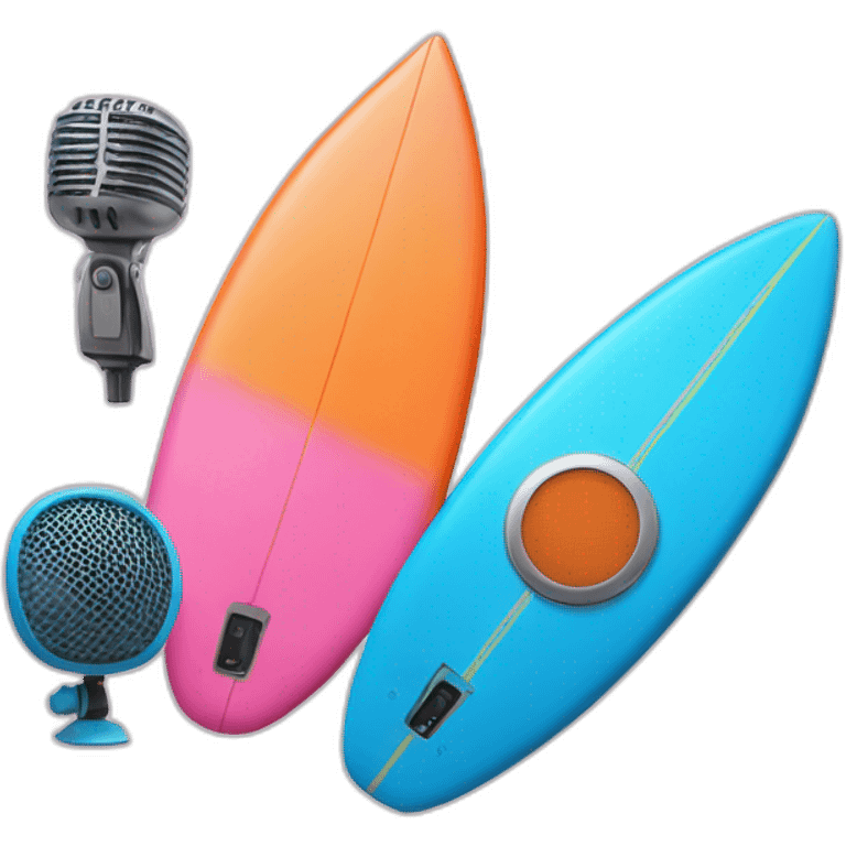 surf board Cartoon Blue and orange and a microphone Cartoon Blue and pink  emoji