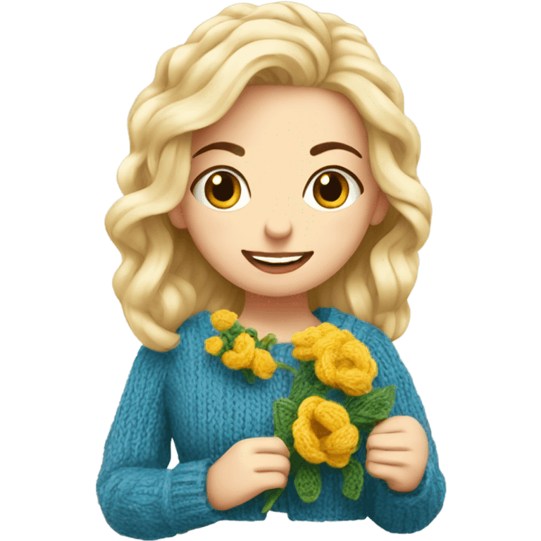 beautiful finnish blonde woman knitting flowers emoji