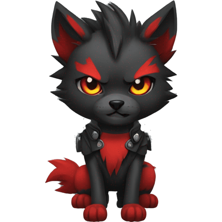 Cool black red punk wolf-cat-Fakemon emoji