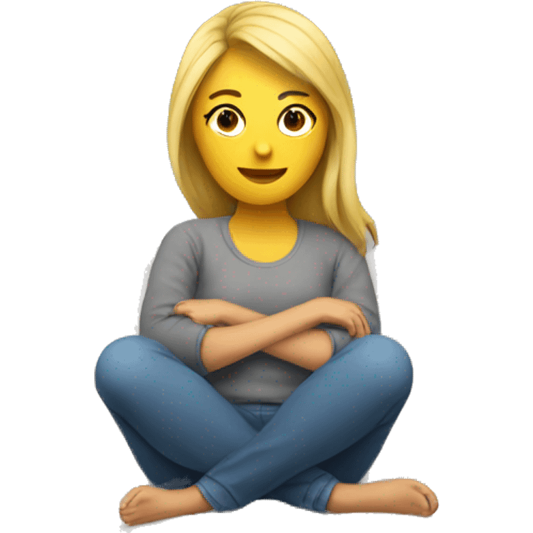 White woman sitting on couch cuddling emoji