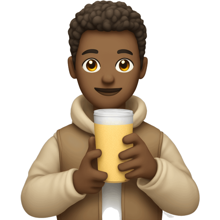 Holding cozy drink in hand beige color emoji