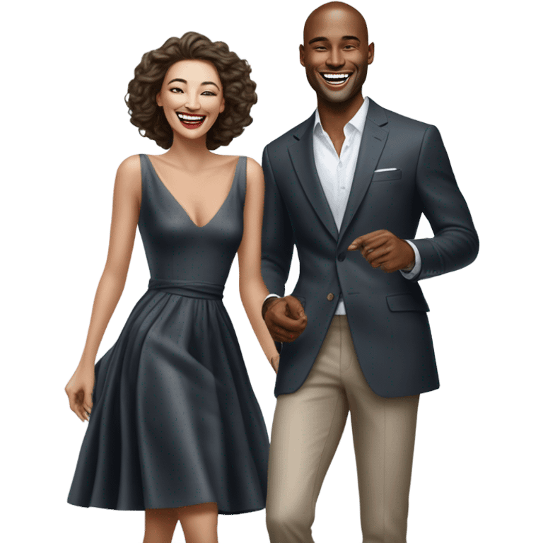 Hyper Realistic beautiful dior model laughing with a handsome male model  emoji