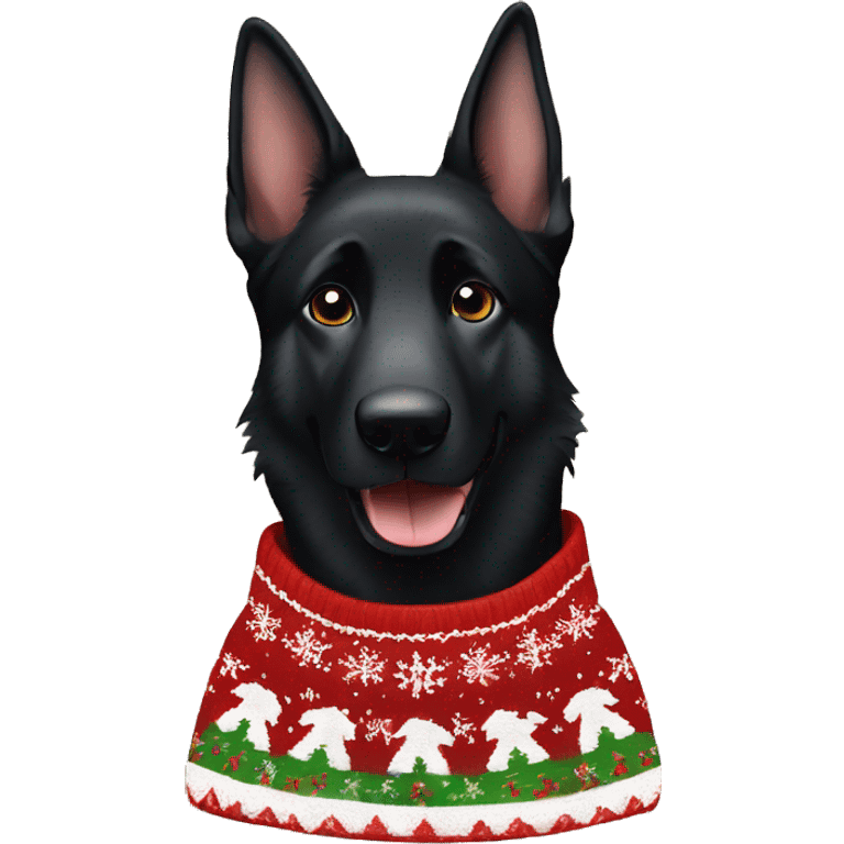 black german shepherd wearing christmas sweater emoji