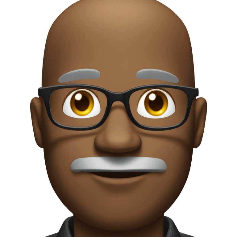 black business man with glasses, shadow bald hair.. small gray five o'clock shadow. round h emoji