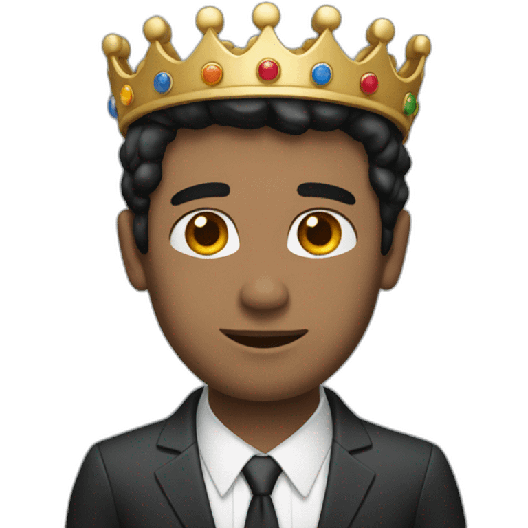 man with blue eyes and black hair wearing a crown and in office suit emoji