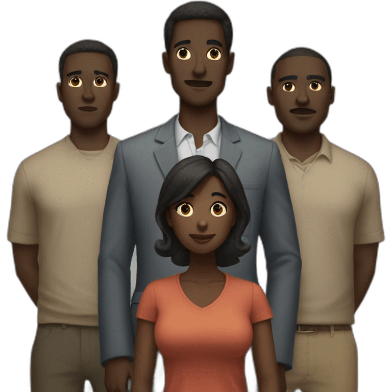 six dark-skinned men stand behind a pale woman emoji