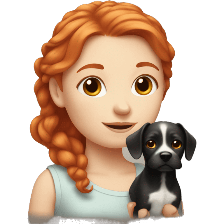 Red head white girl with a little black dog  emoji