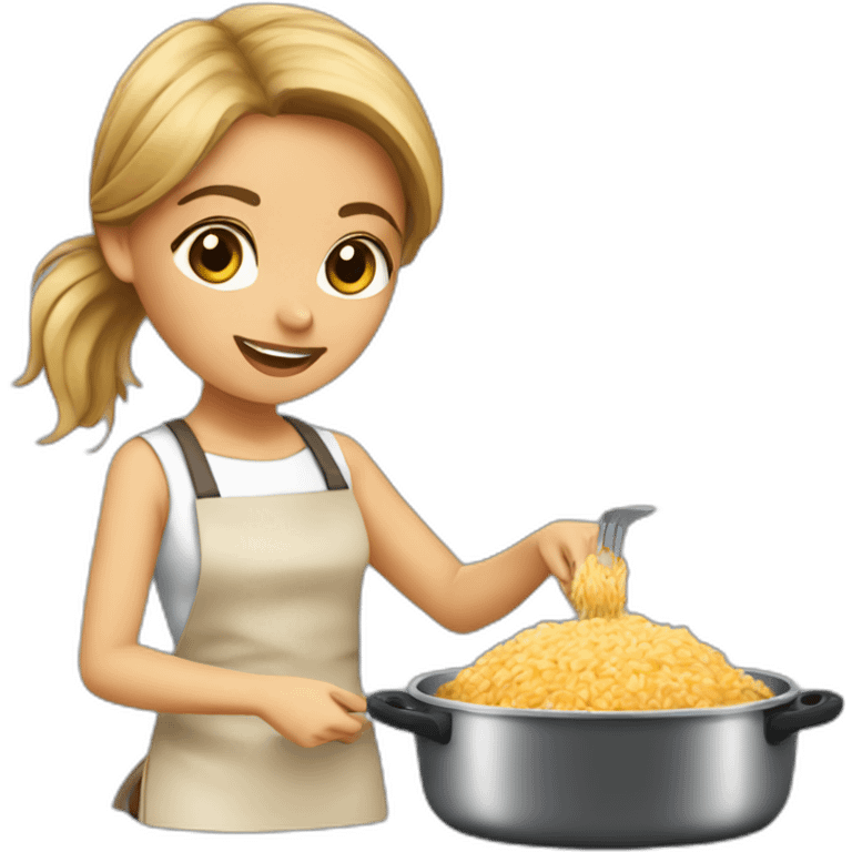 gal dark hair cooking risotto with norwich terrier emoji