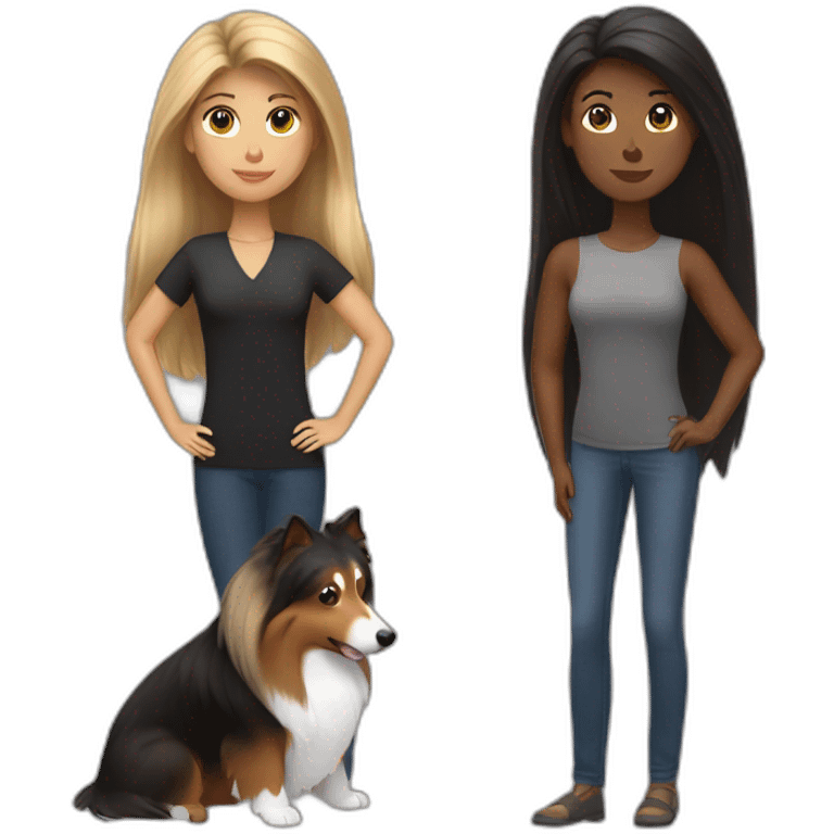 woman with straight light-bround hair and sable sheltie and bi-black sheltie emoji