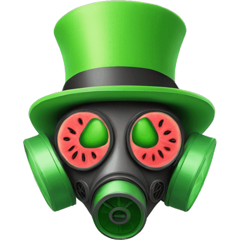 Green man with gas mask and watermelon top hat  emoji