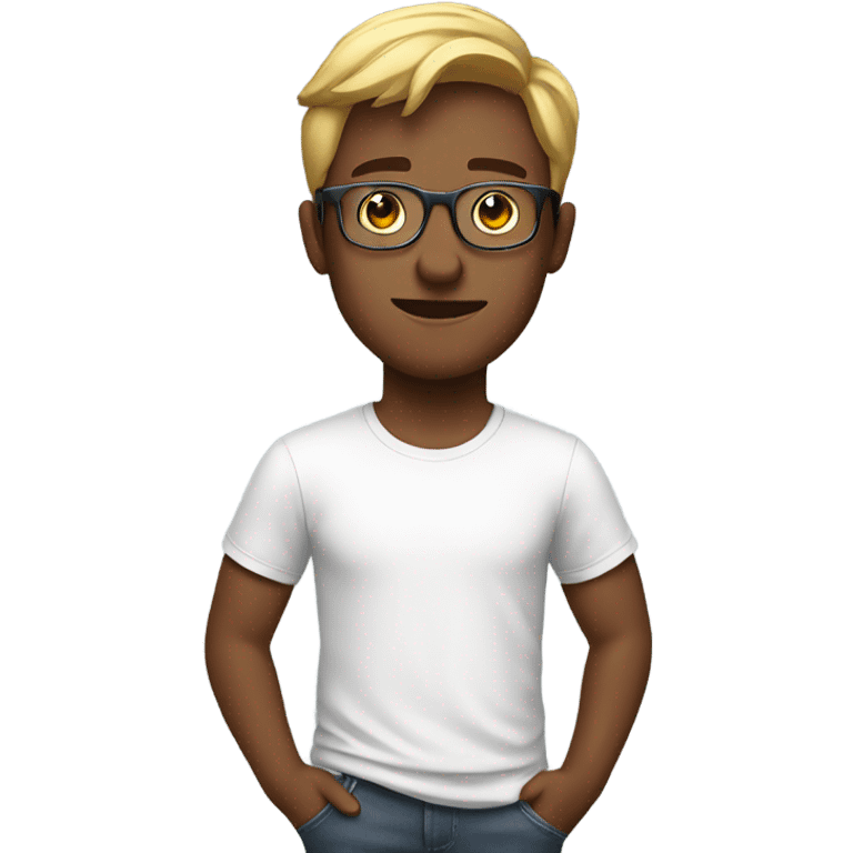 Young man wearing a titanium glasses and t shirt emoji