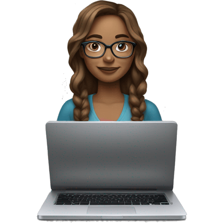 woman light skin long brown hair square glasses on laptop emoji