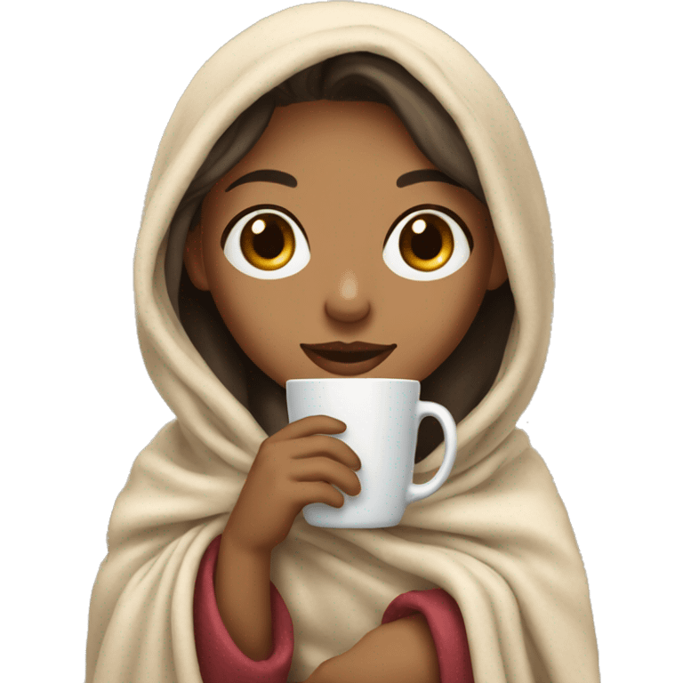 Light skin girl with a cup wearing a blanket  emoji