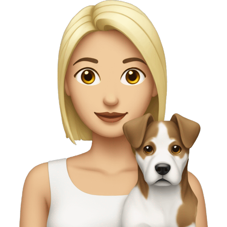 mujer con perro shnauzer blanco emoji