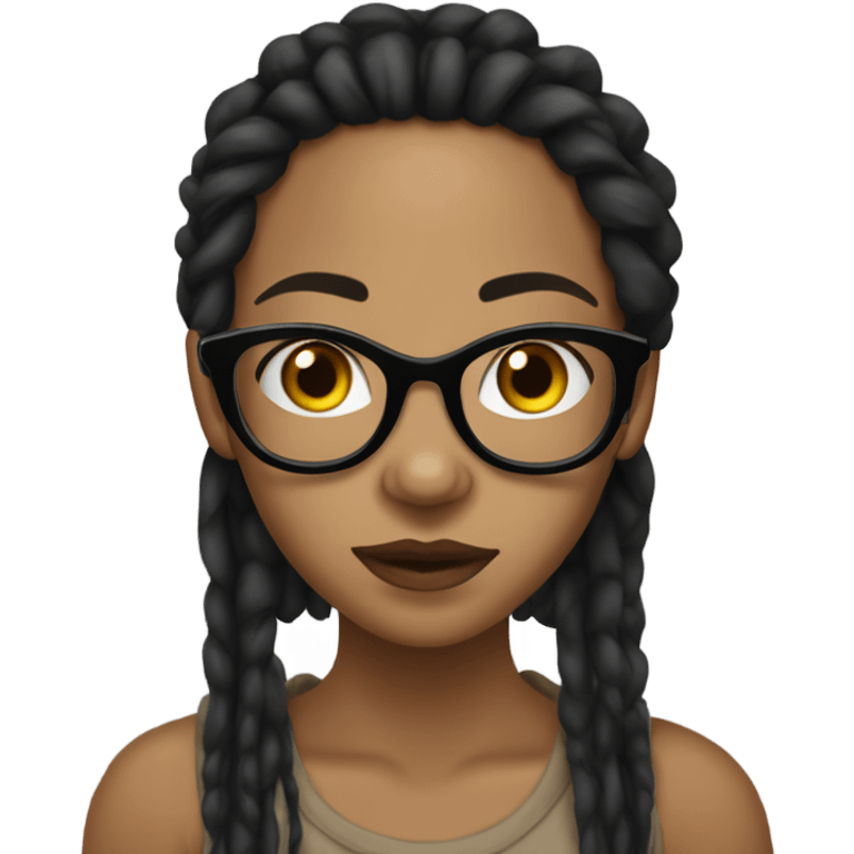 Tan girl with glasses, black eyes,  black dread locs and ear piercings emoji