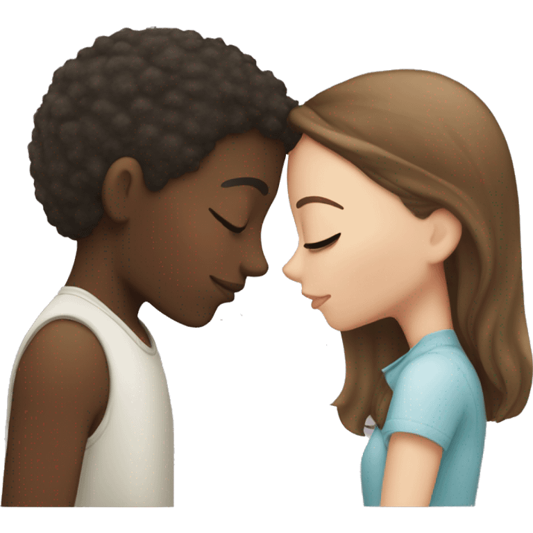 An African-American boy kissing a soft girl with brown hair(The girl has white skin and straight hair) emoji