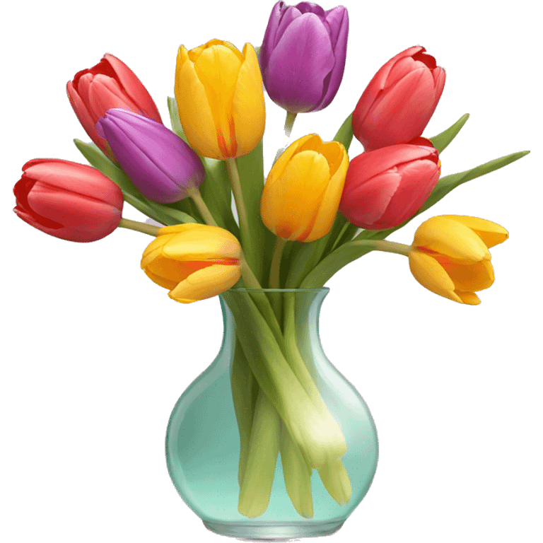 Colorful tulips in a glass vase  emoji