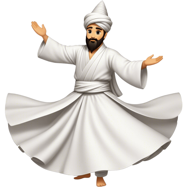 Cinematic Realistic Whirling Dervish Dance Emoji, depicted as a mesmerizing traditional Sufi dance scene with flowing robes and dynamic movement, rendered with vibrant textures and swirling mystical lighting that captures its spiritual energy. emoji