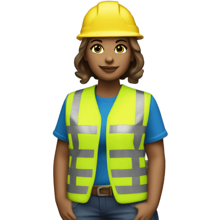 Caitlin Clark is a construction worker wearing a patriotic dress with a neon yellow safety vest over the dress. she also has a hard hat and a patriotic patch on the vest emoji