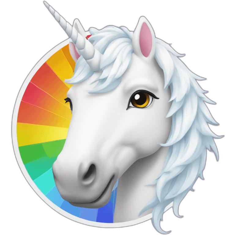 fully white unicorn head with a rainbow sectioned wheel background emoji