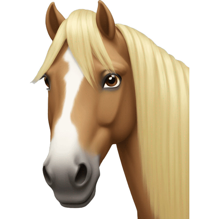 Head with long blond hair on the body of a horse emoji