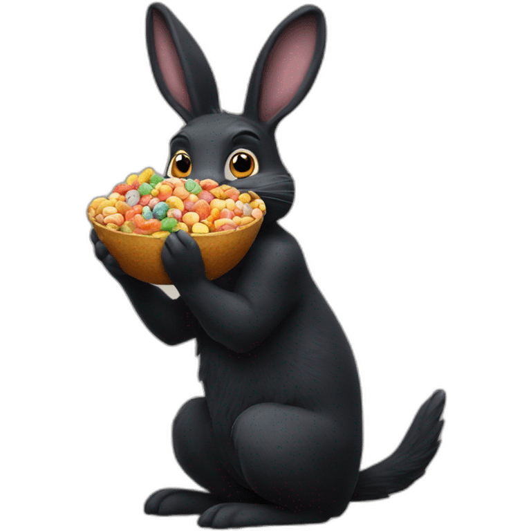 Black rabbit eat color frootloops emoji