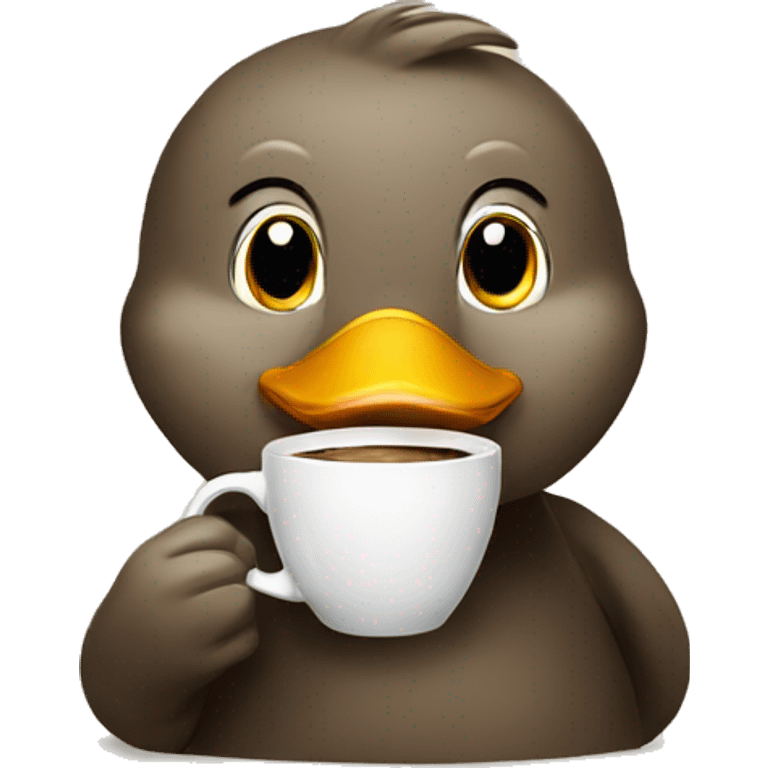 A duck drinking coffee looking satisfied emoji