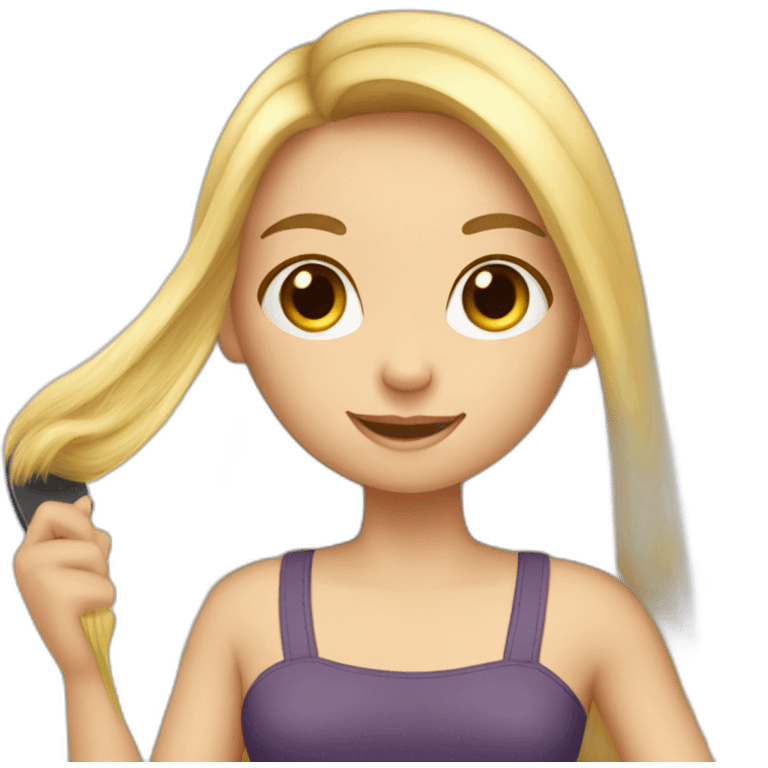 a girl brushing her very long blonde hair emoji