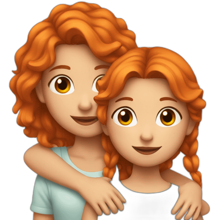 young girl with brown hair and young girl with orange hair are hugging emoji