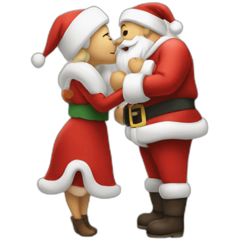 full body santa and mrs. claus kiss hug emoji