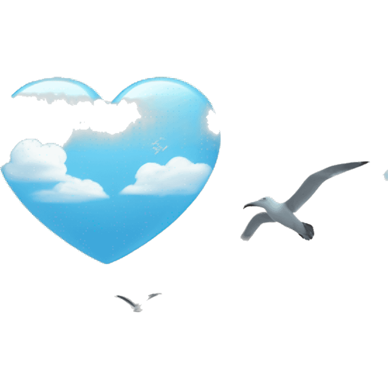 light blue heart + cloud + seagull + city emoji