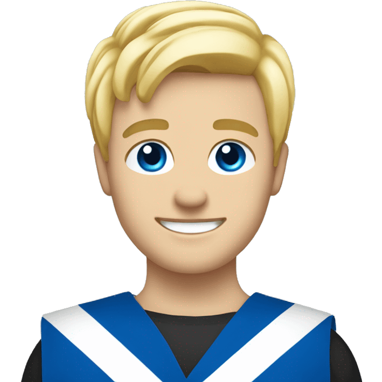 Male with blonde hair and blue eyes waving hand smiling with a Scotland flag 🏴󠁧󠁢󠁳󠁣󠁴󠁿  emoji